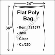3 mil Flat Plastic Poly Bag 24" x 36" Clear cs/250