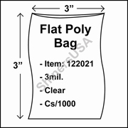 3 mil Flat Plastic Poly Bag 3" x 3" Clear cs/1000