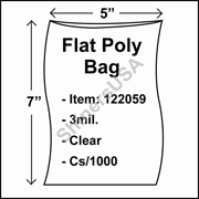3 mil Flat Plastic Poly Bag 5" x 7" Clear cs/1000