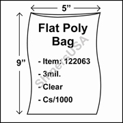 3 mil Flat Plastic Poly Bag 5" x 9" Clear cs/1000