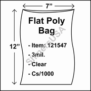 3 mil Flat Plastic Poly Bag 7" x 12" Clear cs/1000