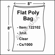 3 mil Flat Plastic Poly Bag 8" x 8" Clear cs/1000