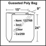 3 mil Gusseted Plastic Poly Bag 15" x 9" x 24" Clear cs/250