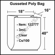 3 mil Gusseted Plastic Poly Bag 18" x 16" x 40" Clear cs/100