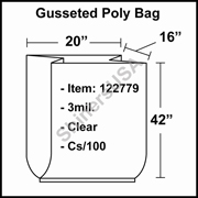 3 mil Gusseted Plastic Poly Bag 20" x 16" x 42" Clear cs/100