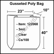 3 mil Gusseted Plastic Poly Bag 23" x 10" x 40" Clear cs/100