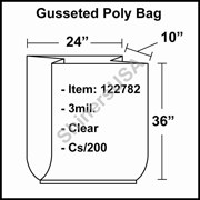 3 mil Gusseted Plastic Poly Bag 24" x 10" x 36" Clear cs/200