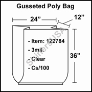 3 mil Gusseted Plastic Poly Bag 24" x 12" x 36" Clear cs/100