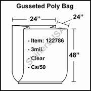 3 mil Gusseted Plastic Poly Bag 24" x 24" x 48" Clear cs/50