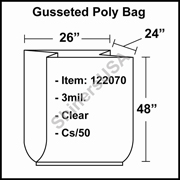 3 mil Gusseted Plastic Poly Bag 26" x 24" x 48" Clear cs/50