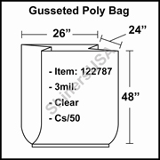 3 mil Gusseted Plastic Poly Bag 26" x 24" x 48" Clear cs/50