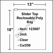 3 mil Slider Top Reclosable Poly Bag 13" x 18" Clear cs/250