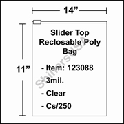 3 mil Slider Top Reclosable Poly Bag 14" x 11" Clear cs/250
