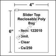 3 mil Slider Top Reclosable Poly Bag 4" x 6" Clear cs/250