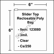 3 mil Slider Top Reclosable Poly Bag 6" x 6" Clear cs/250