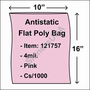 4 mil Antistatic Flat Poly Bag 10" x 16" Pink cs/1000