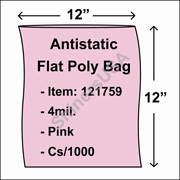 4 mil Antistatic Flat Poly Bag 12" x 12" Pink cs/1000