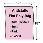 4 mil Antistatic Flat Poly Bag 14" x 18" Pink cs/500
