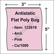 4 mil Antistatic Flat Poly Bag 3" x 5" Pink cs/1000
