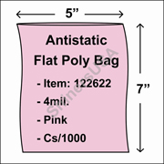 4 mil Antistatic Flat Poly Bag 5" x 8" Pink cs/1000
