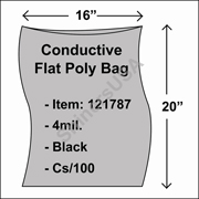 4 mil Conductive Flat Poly Bag 16" x 20" Black cs/100