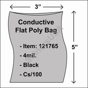 4 mil Conductive Flat Poly Bag 3" x 5" Black cs/100