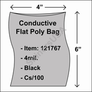 4 mil Conductive Flat Poly Bag 4" x 6" Black cs/100