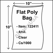 4 mil Flat Plastic Poly Bag 10" x 10" Clear cs/1000