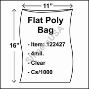 4 mil Flat Plastic Poly Bag 11" x 16" Clear cs/1000