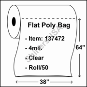 4 mil Flat Plastic Poly Bag 38" x 64" Clear - RL/50