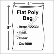 4 mil Flat Plastic Poly Bag 4" x 8" Clear cs/1000