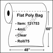 4 mil Flat Plastic Poly Bag 48" x 60" Clear - RL/75