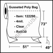 4 mil Gusseted Plastic Poly Bag 51" x 49" x 73" Clear - RL/30