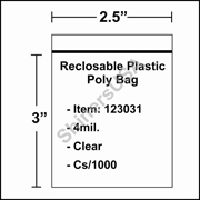 4 mil Reclosable Plastic Poly Bag 2.5" x 3" Clear cs/1000