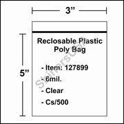 6 mil Reclosable Plastic Poly Bag 3" x 5" Clear cs/1000