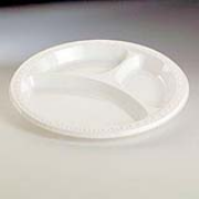 Chinet® White Heavyweight 9" Plastic Plate 3 compartments, cs/500
