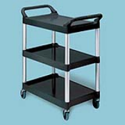 Three-Shelf Utility Cart with Brushed Aluminum Uprights (Black) 200-lb 1/ea