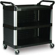 3-Shelf Utility Cart, Enclosed on 3 Sides (Black) 300-lb 1/ea