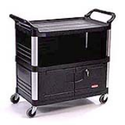 Three-Shelf AV/Equipment Cart, Lockable Enclosed Shelf (Black) 300-lb 1/ea