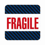 4x4"Fragile (black / blue Stripes) Label rl/500