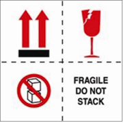 4x4"Fragile Do Not Stack (arrows, boxes, broken glass) Label rl/500