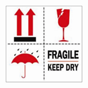 4x4"Fragile Keep Dry (arrows / broken glass / umbrella) Label rl/500